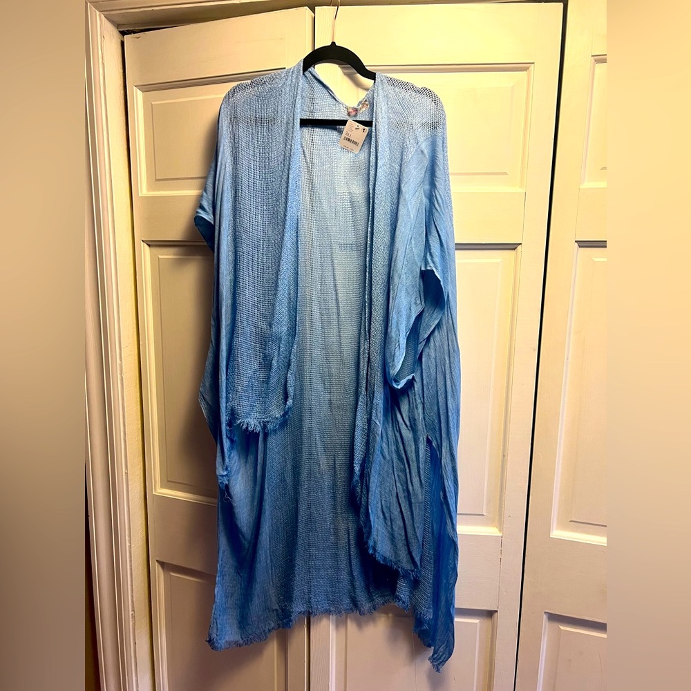 NWT Free People knit summer kimono beach pool  cover up light blue one size